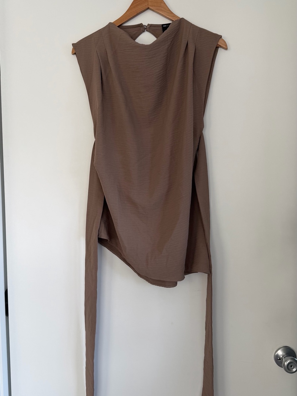 ASOS DESIGN Taupe Draped Tie Back Mini Dress Size 8